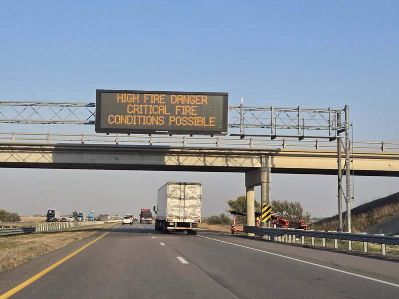 A sign warns motorists of looming fire risks throughout much of Nebraska