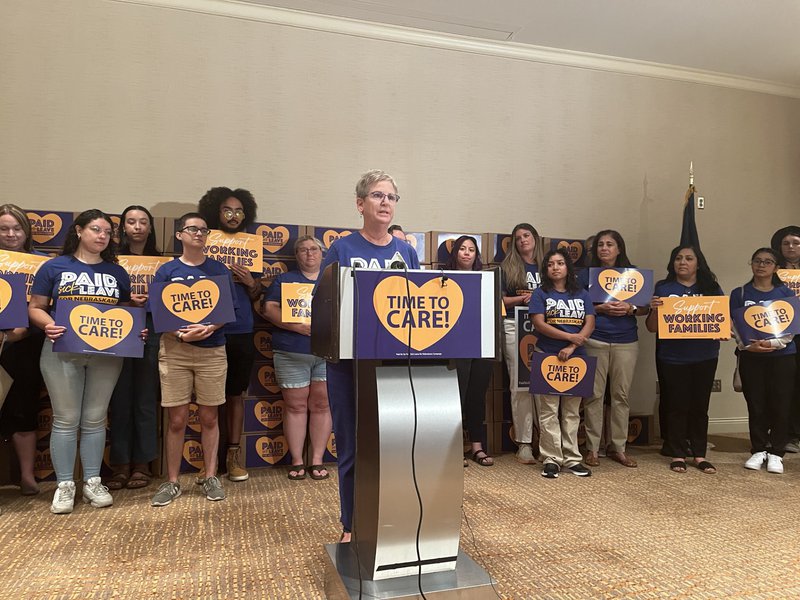 Woman speaks at Paid Sick Leave press conference